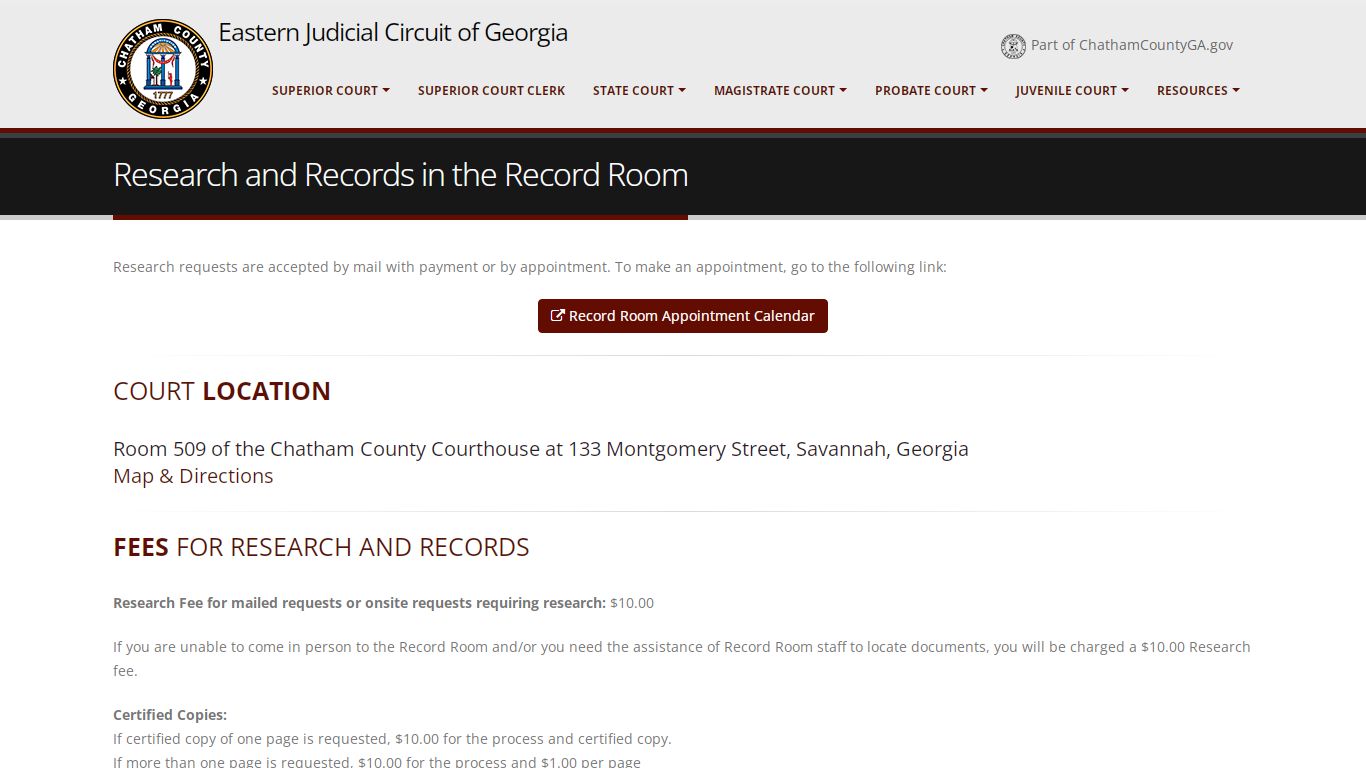 Chatham County, GA - Court System - Research and Records in the Record Room